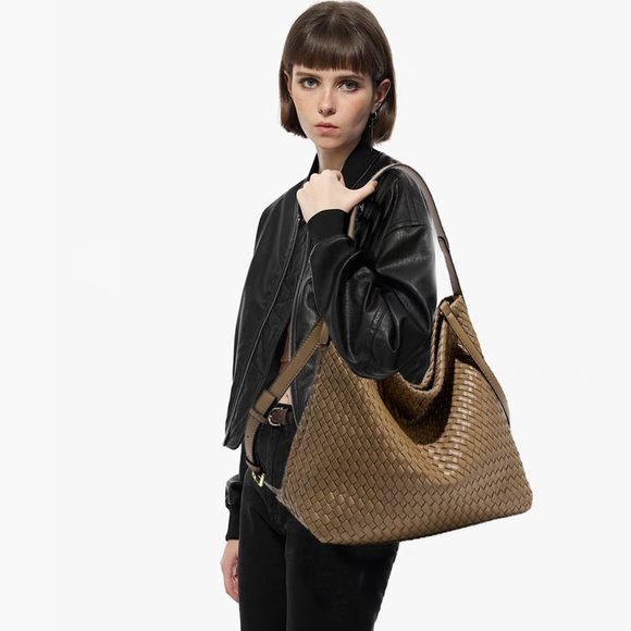 Boston Bag Woven Vegan Leather Handbags Female Satchel Messenger Bag :> - Picture 2 of 9